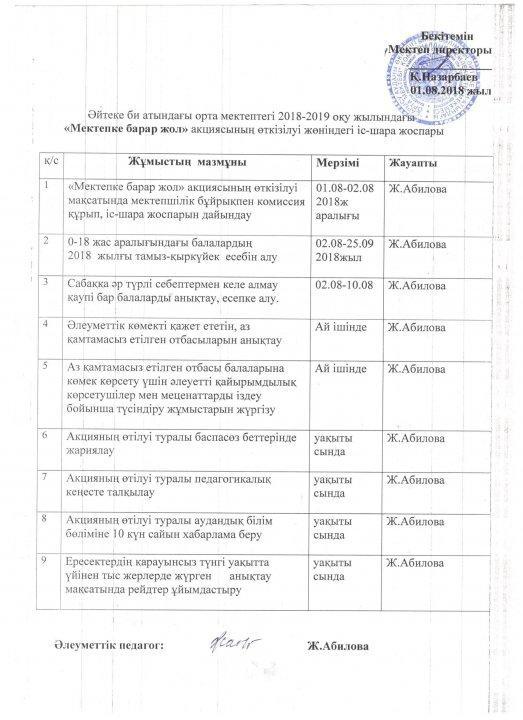 "Мектепке жол акциясы" негізінде жасалған іс-шаралар 
