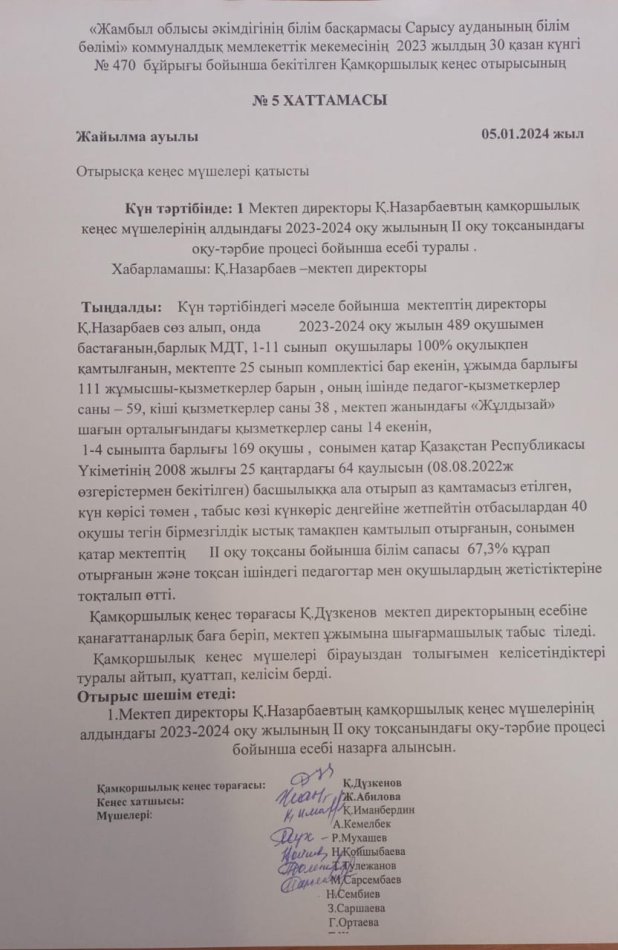 2023-2024 оқу жылының II оқу тоқсанындағы оқу- тәрбие процесі бойынша есебі тыңдалды.