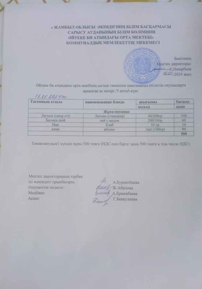 2024 жылдың 16 ақпан күнгі ас мәзірі