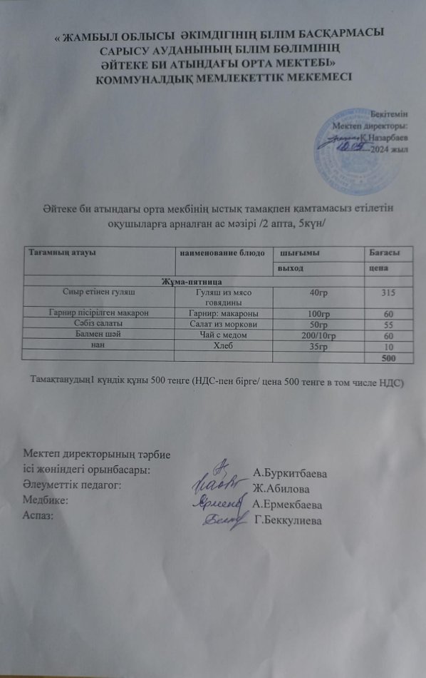 2024 жылдың 10 мамыр күнгі ас мәзірі
