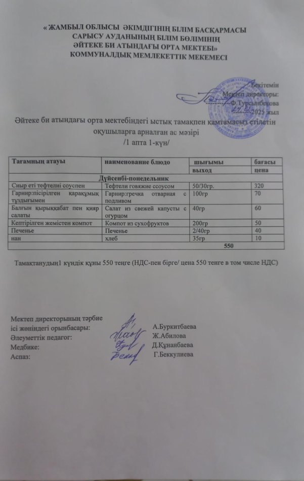 2025 жылдың  24 ақпан   күнгі ас мәзірі