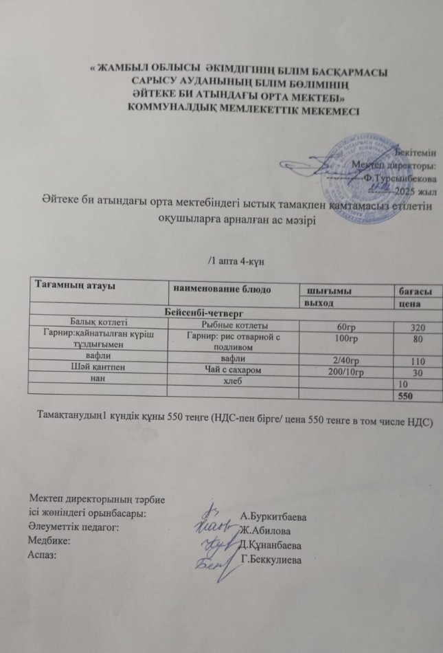 2025 жылдың  28 ақпан   күнгі ас мәзірі